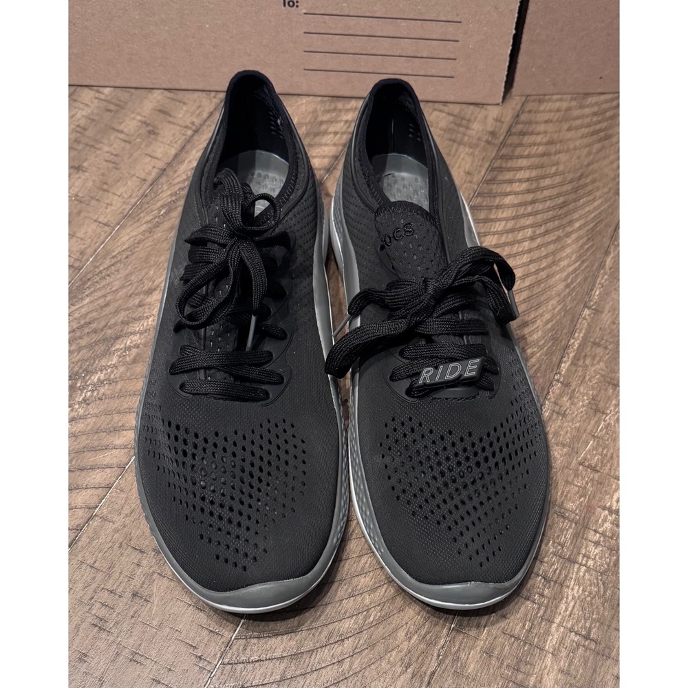 Crocs LiteRide Pacer Mens Sneakers Black Grey Lace Up Athletic Shoes Size 13